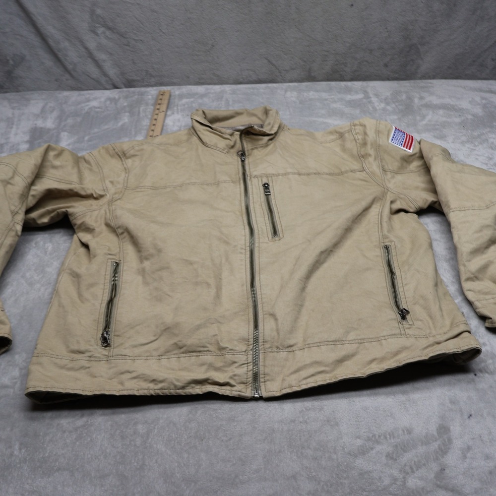 Kuhl Burr Jacket Mens XXL Beige Canvas Fleece Lined Full Zip US Patch Classic